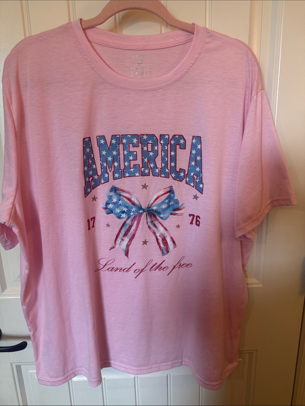 SHEIN Pink America Graphic Short Sleeve Tee